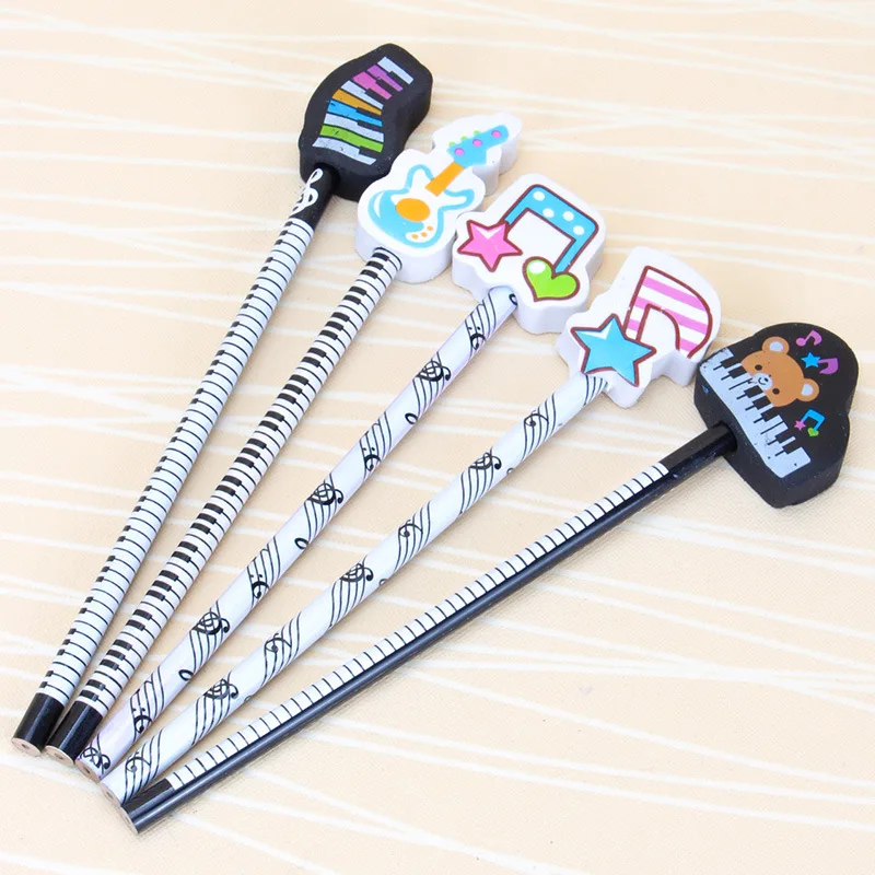 

6pc Musical Note Pencil HB Standard Round Pencil Music Stationery Piano Eraser School Student Gift Prize Pencil Promotion Pencil