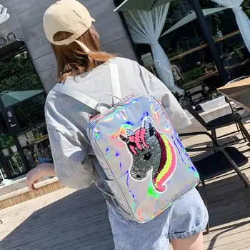 

Women Laser Backpack Fahion Unicorn Shinning Sequins Schoolbags Teenage Girls Satchel mochila Girls Cute Travel Bag