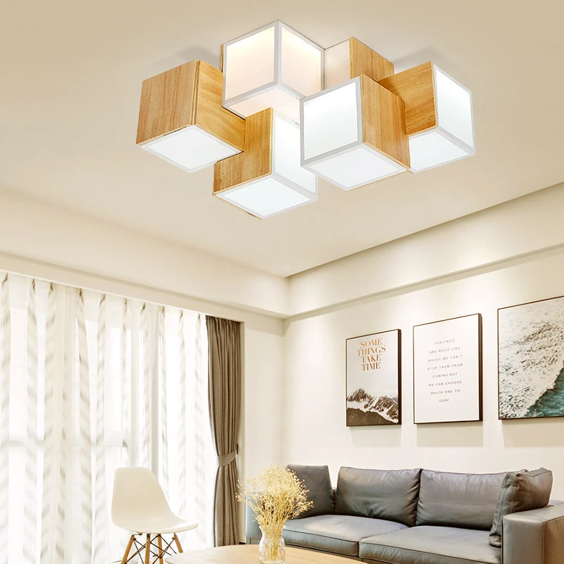 Us 52 0 Individual Creative Living Room Bedroom Lamp Square Geometry Japanese Wood Suction Roof Lamp In Ceiling Lights From Lights Lighting On