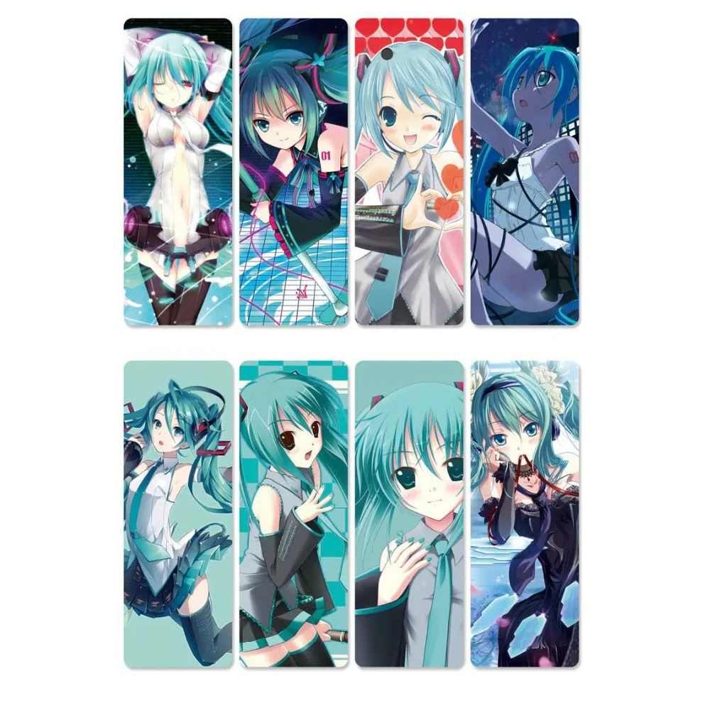 

8pcs Hatsune Miku Anime Bookmarks Waterproof Transparent PVC Plastic Bookmark Beautiful Book Marks Gift