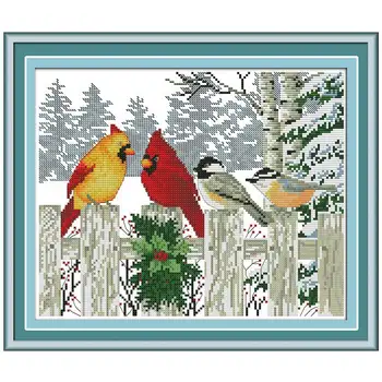 

oneroom Birds on the fence in winter Cross Stitch 11CT 14CT Cross Stitch Set Wholesale DIY Cross-stitch Kit Embroidery