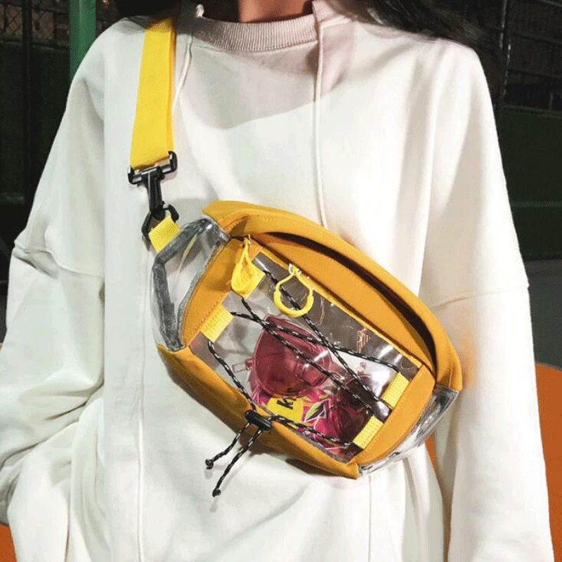 

Clear PVC Transparent Fanny Pack Waist Bag Men Unisex Hip-hop Phone Belt Bags High Street Bandage Waist Bag New Style Black Hot