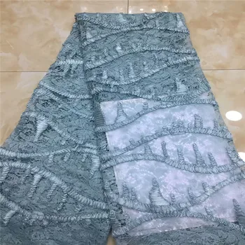 

2019 Latest design french lace fabric high quality african lace fabric blue tulle mesh lace for wedding dress x83-7
