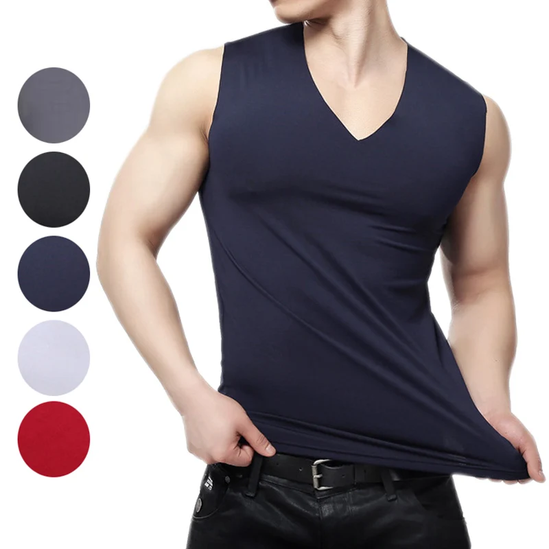 

Droppshiping Men Solid Seamless Underwear Vest Slim Fit V-neck Comfortable Winter Warm Undershirt Tops BFJ55