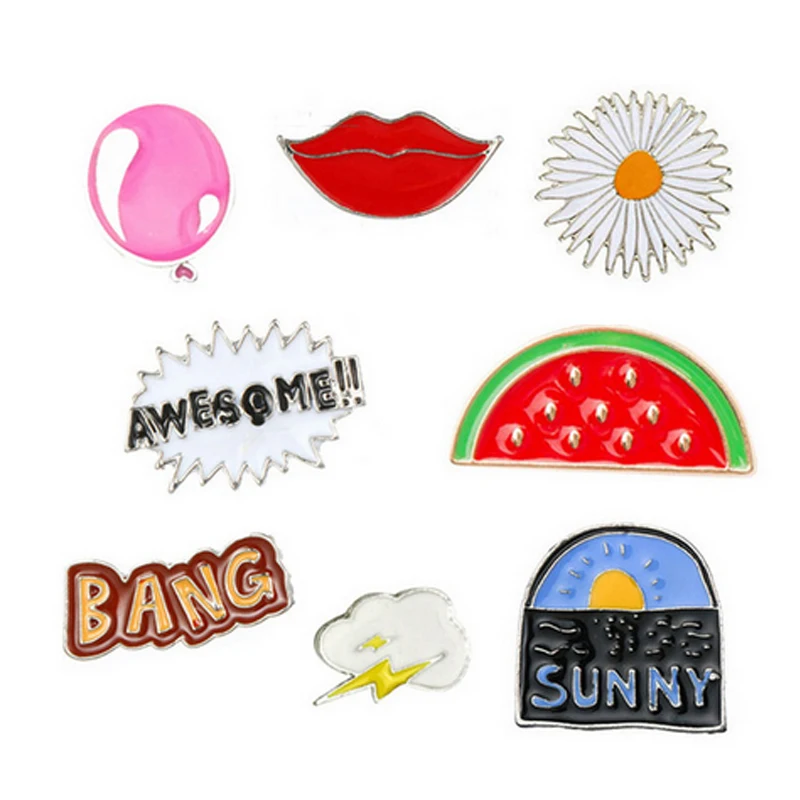 

1 pcs cartoon watermelon balloon lip metal brooch button pins denim jacket pin decoration badge for clothes lapel pins
