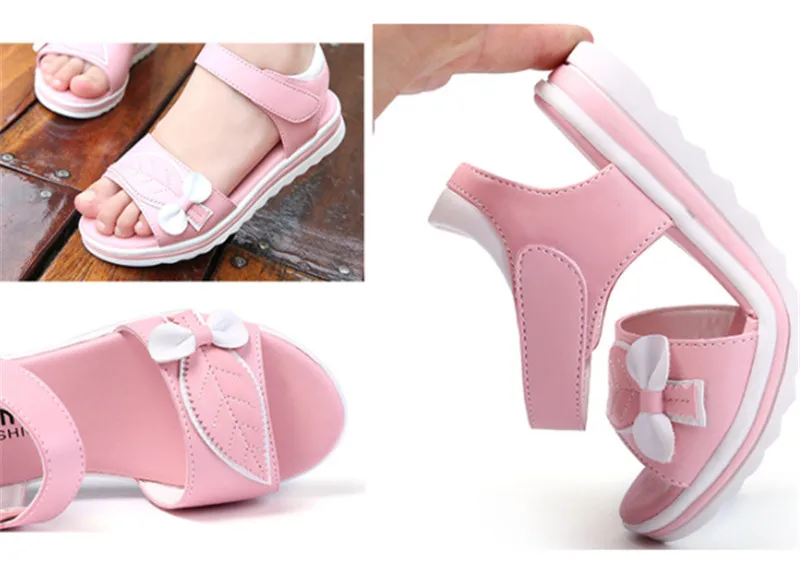 Xinfstreet/летние сандалии для девочек; мягкие детские сандалии с бантом; детские кожаные пляжные сандалии принцессы для девочек-подростков; размеры 27-38