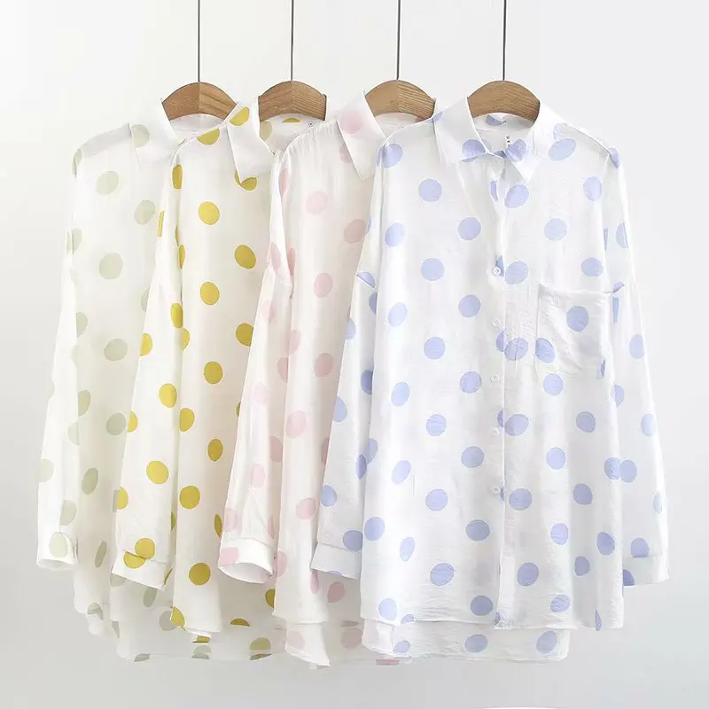 

Plus Size Casual Blouses 2019 Summer Women Fashion Loose chiffon Sun protection clothing long-sleeved Tops B6-5084