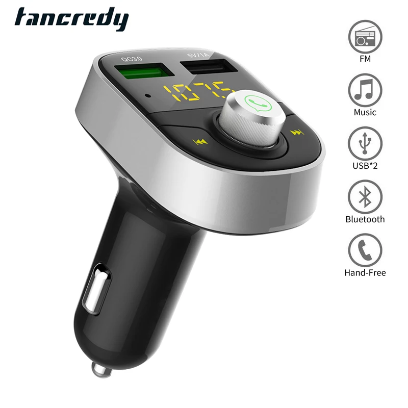 Tancredy Bluetooth автомобильный набор, Handsfree USB Автомобильный MP3-плеер Беспроводной Bluetooth FM передатчик Напряжение Дисплей QC 3,0 Автомобильное зарядное устройство