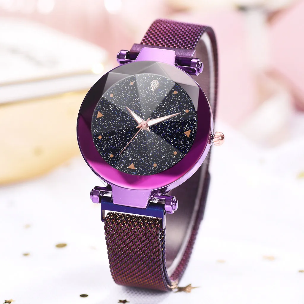 Reloj mujer, модные женские часы, звездное небо, выпуклая стеклянная кварцевая сетка с магнитной пряжкой, женские часы bayan kol saati