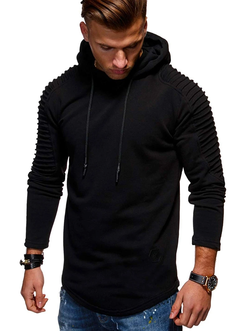 Hoodies for Men Fashion Plaid Long Pleated Sleeve Hoodies Solid Color Pullover Warm Mens Hoodies 