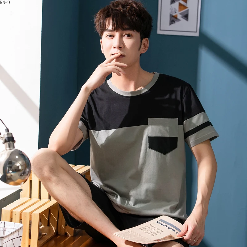 

Fashion New Men Pajamas Set 2019 Summer Short Sleeve Printing Boys Sleepwear Male Cartoon Cotton Pijama Suit Men Tracksuit