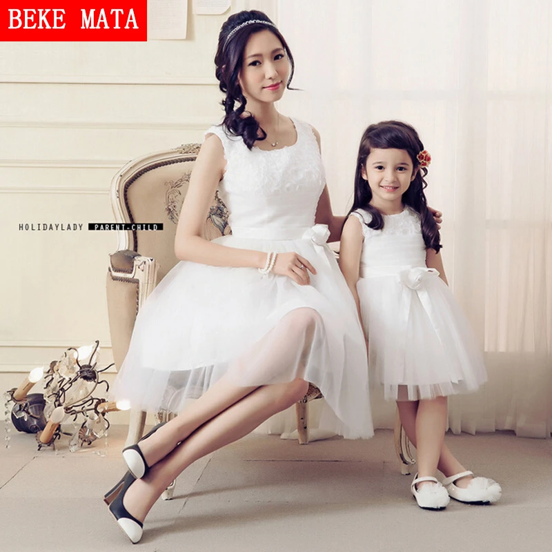 white matching dresses for mom and daughter