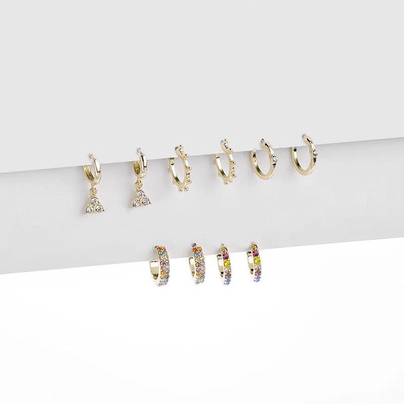 

Fashion Jewelry Rainbow Colorful Crystal Mini Small Hoop Earrings Set Women Metal Earring Hoops