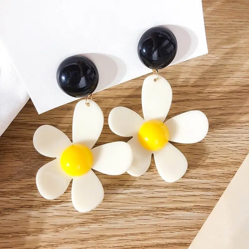 

2019 New Big Flower Drop Earrings For Women Bohemian Handmade Acrylic Hanging Earrings Holiday Party Jewelry