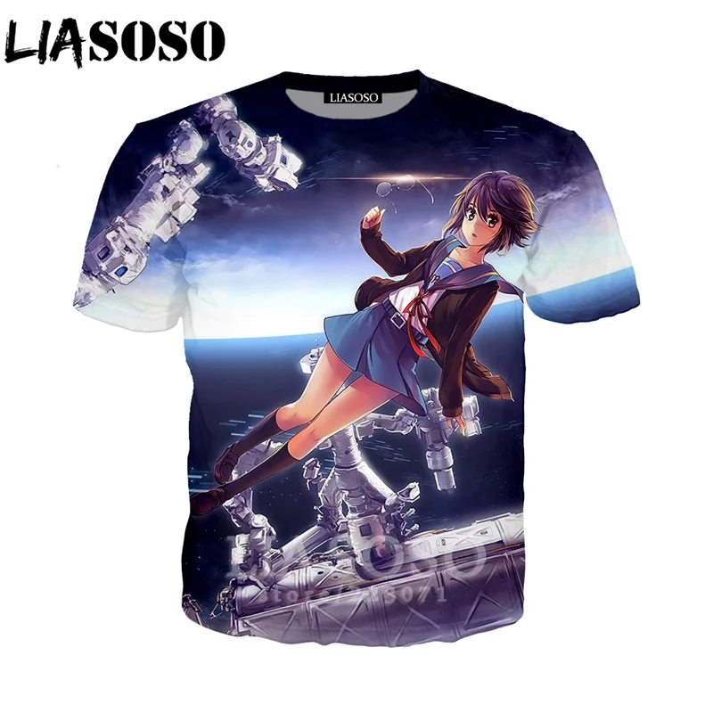 

LIASOSO Summer New Men Women Short Sleeve Sweatshirt 3D Print Anime The Melancholy of Haruhi Suzumiya T Shirt Pullover A195-06