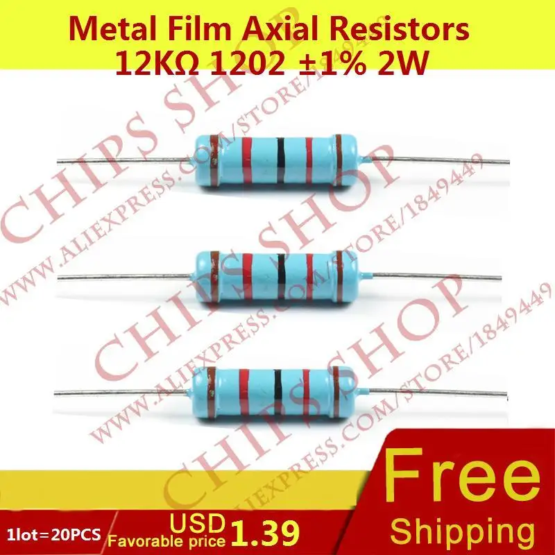 1LOT=20PCS Metal Film Axial Resistors 12Kohm 1202 1 2W 12000ohm