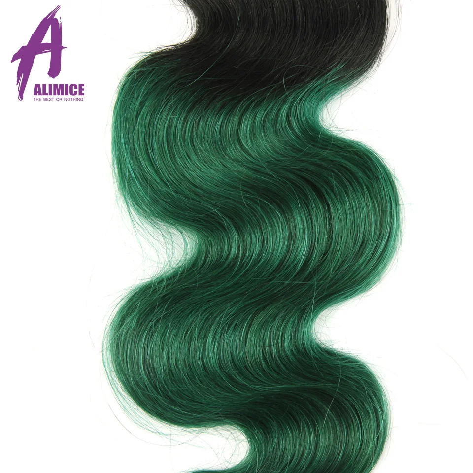 Alimice Ombre Bundles With Closure 1BGreen Human Hair Weave 3 Bundles With Closure Brazilian Body Wave Bundles With Closure (21)