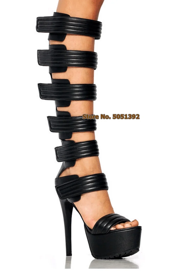 

Women Super High Heel Peep Toe Sandals Boots Knee-High Gladiator Stiletto Heel Fashion Hook & Loop Sexy Sandals High Platform