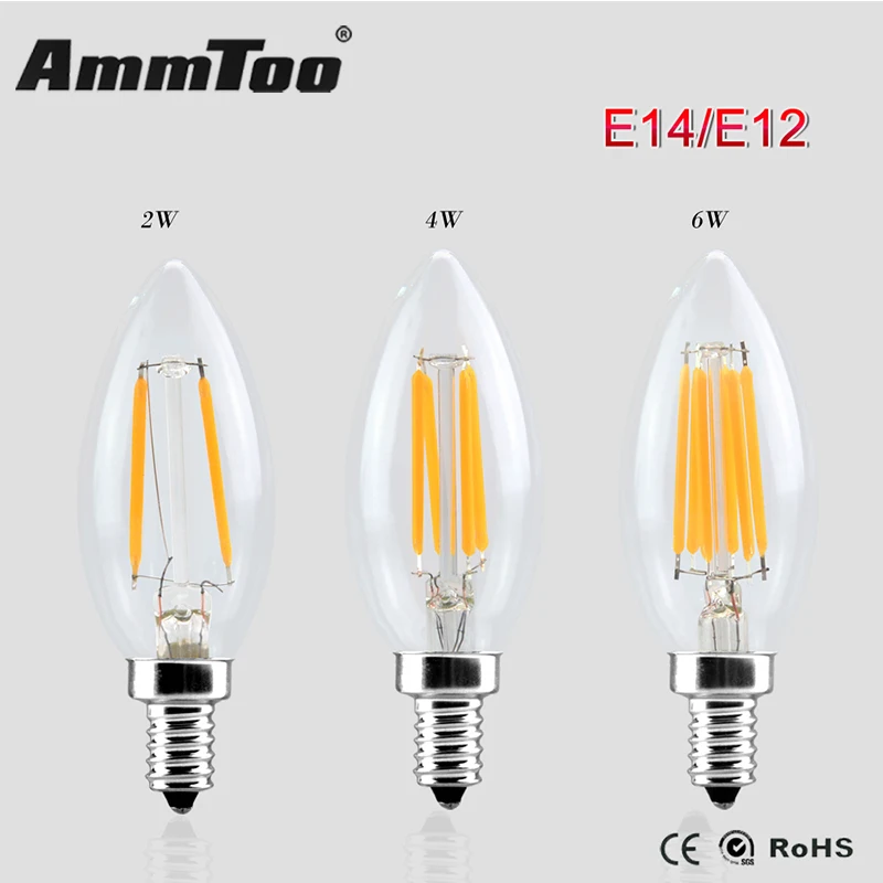 E14 E12 светодиодная лампа 110В/220В 2 Вт 4 6 Светодиодная накаливания лампада Led Ретро