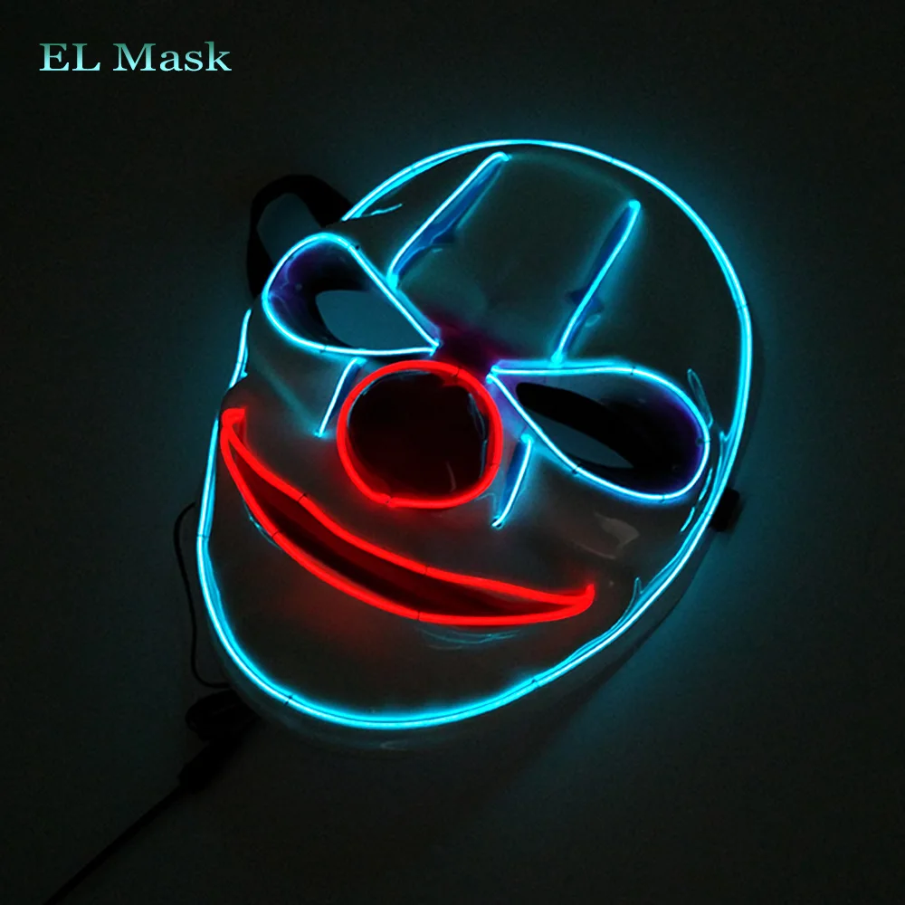 

GZYUCHAO EL Light Up LED Mask Illuminated Glowing EL Joker Mask For Costume Halloween Rave Cosplay Party Xmas