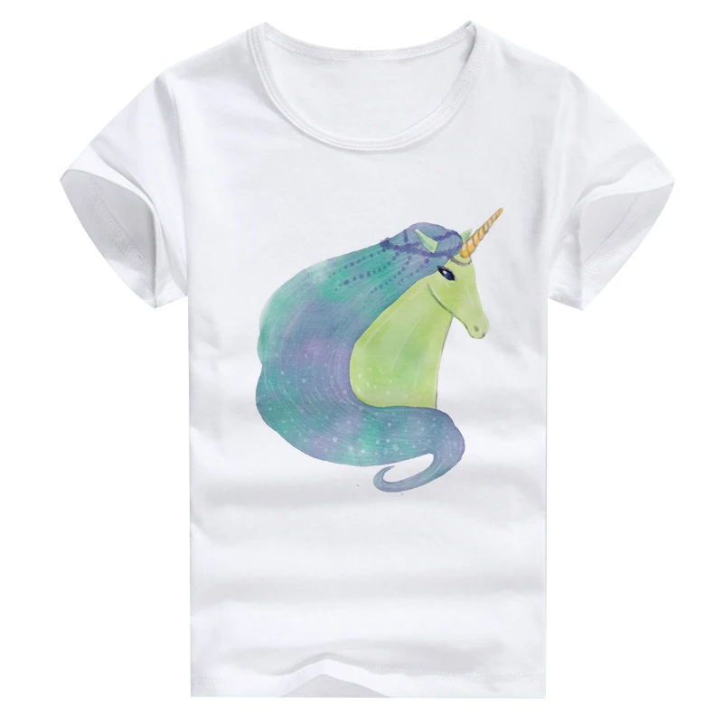 

green hair unicorn head princess t-shirt for kids summer family outfit tops wholesales and dropship