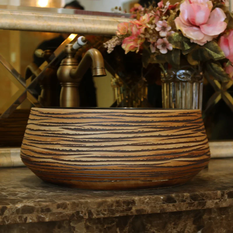 China Artistic Handmade Ceramic Bathroom Sinks Lavobo Round Counter top porcelain sink countertop bathroom sinks (6)