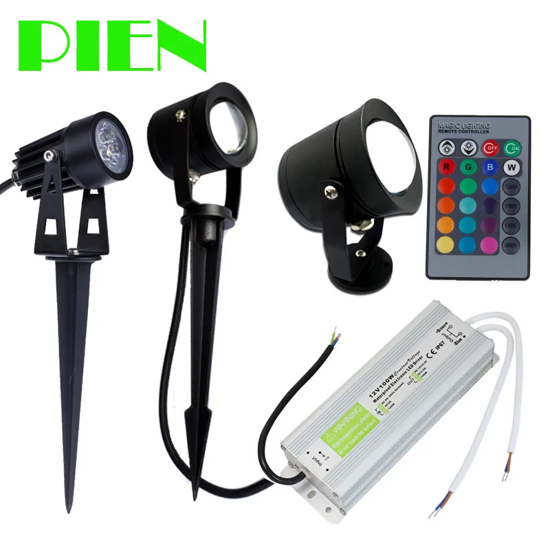 Holofotes ao ar Lâmpada do Gramado do Jardim de Spike Branco + Adaptador de Alimentação -alumínio Fundido 3 Levou Livre Paisagem Dispositivo Elétrico 12 v Rgb Ip67 pc 10 w 6