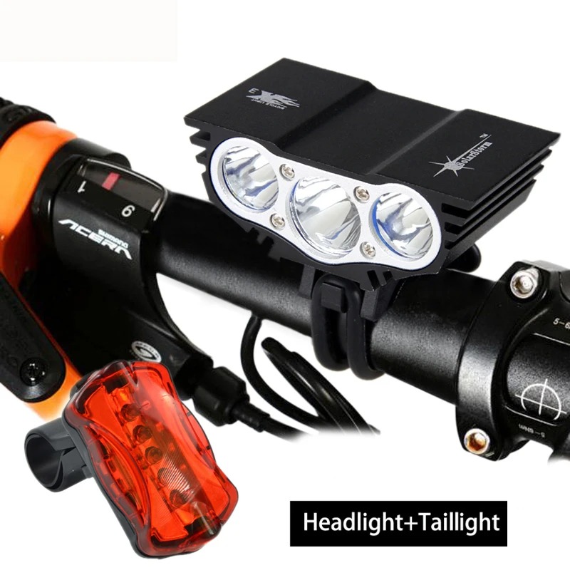 Best Waterproof Bike Light 3xT6 LED Front Bicycle Headlight 4 Modes Safety Night Cycling Lamp+Rechargeable Battery Pack+Charger 14