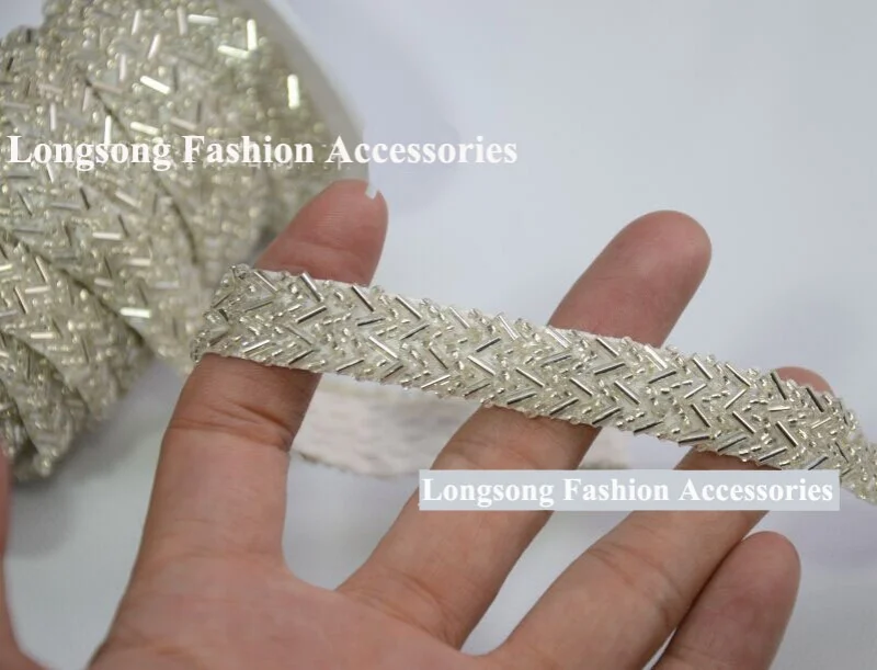 5yards/lot Glass Seed Beads Trimming Bridal Sash, Rhinestone Applique, Bridal Applique,Wedding Applique XML004-2