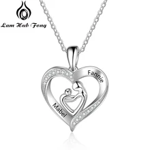Ожерелья для мамы и ребенка, 925 пробы, серебряная персональная форма сердца, ожерелья с подвесками, выгравированные названия, ювелирные изделия для любви(Lam Hub Fong