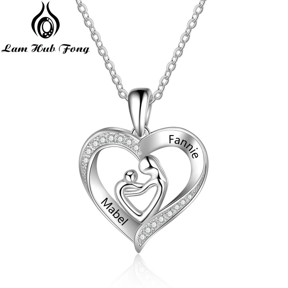 Personalized Mom and Baby Necklaces 925 Sterling Silver Heart Shape