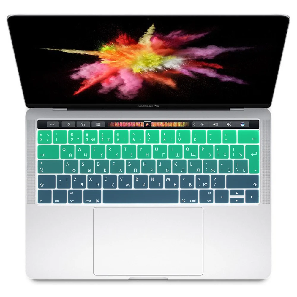 

Rainbow Gradient EU Russian Silicone Keyboard Cover Protector For New MacBook Pro 13 A1706 Touchbar Pro 15 A1707 With Touch Bar