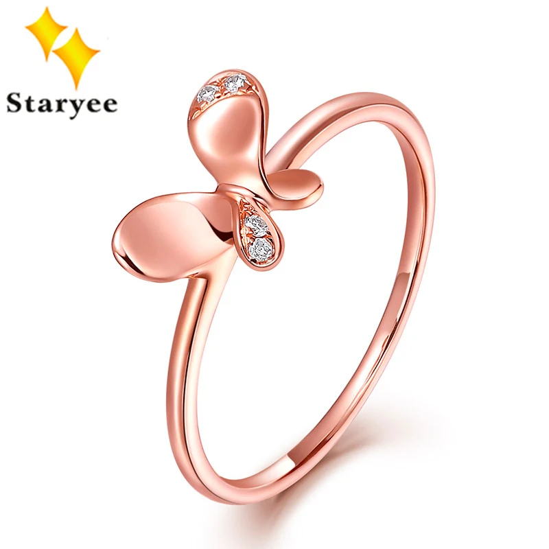 

STARYEE Real 18K Rose Gold Jewelry Certified VS H 0.04CT Natural Diamond Butterfly Engagement Rings For Women Anniversary Gift