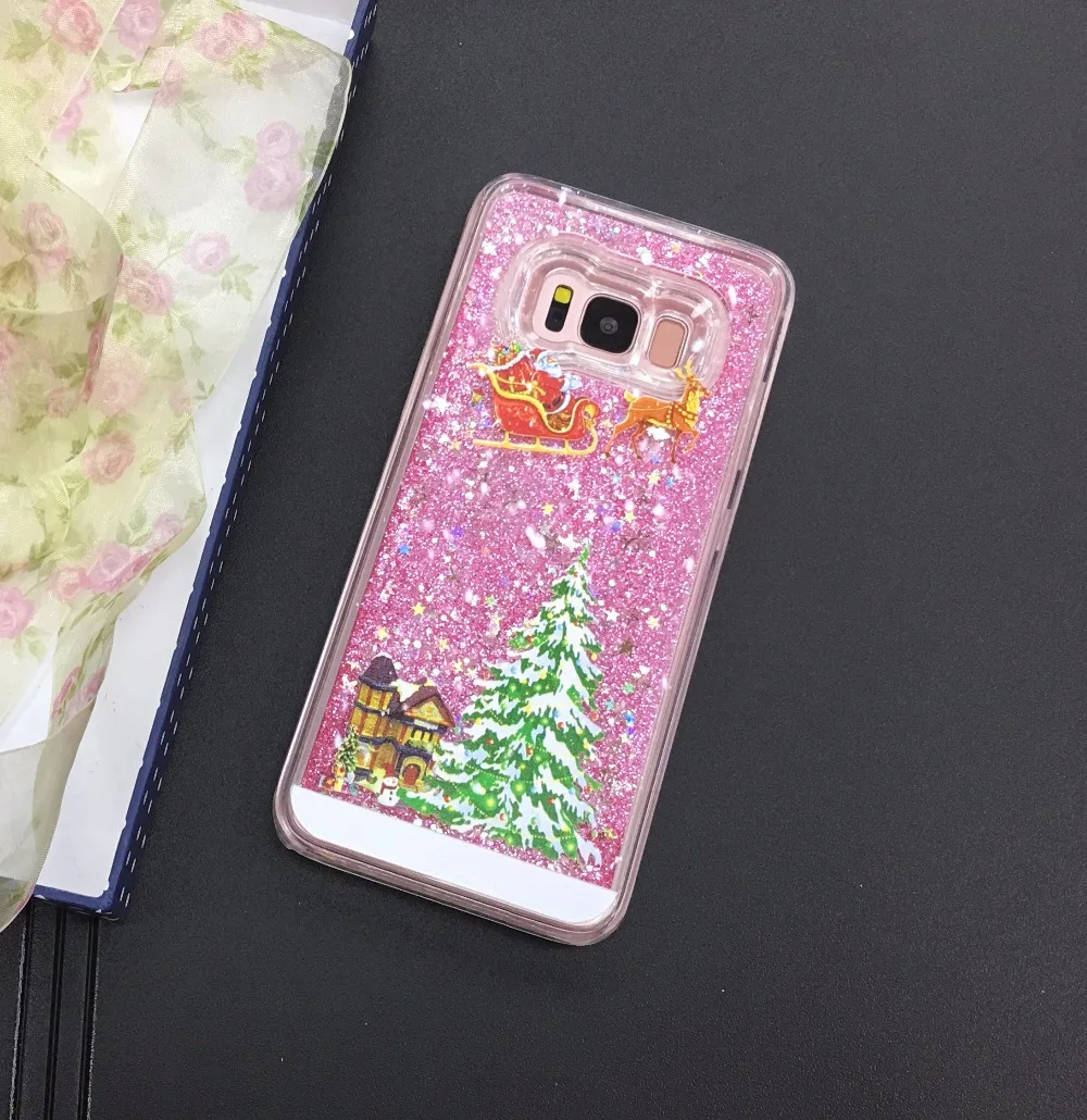 Botexbling Рождество Санта Клаус подарки Олень чехол для Samsung Galaxy S8 s8plus дело Блеск Звезды зыбучие пески динамический жидкий Cover