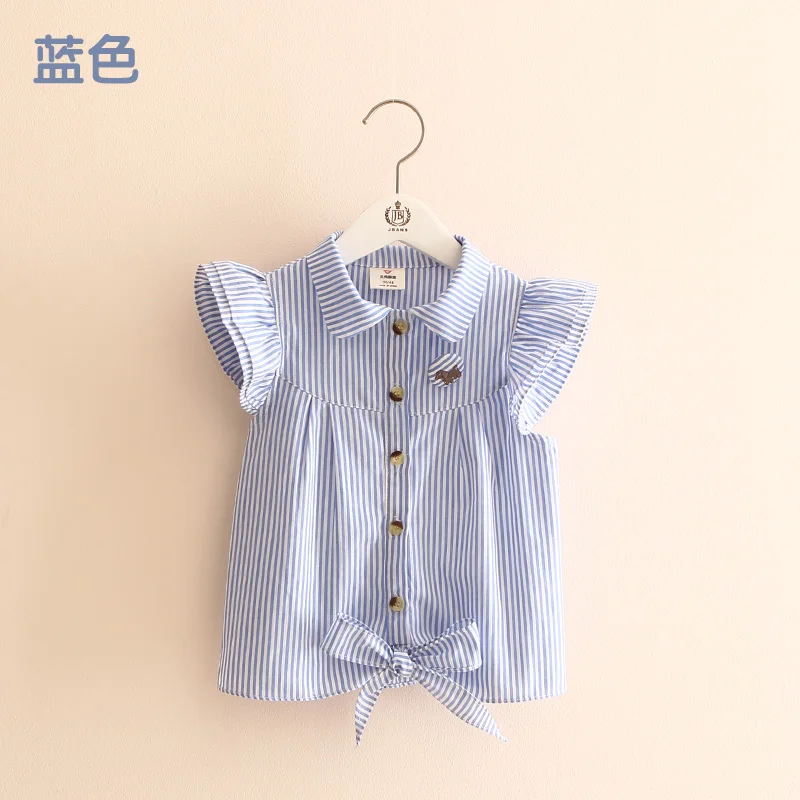 Летнее платье в полоску с рукавом «бабочка» для девочек; одежда для малыша, для ребенка, футболка с коротким рукавом - Цвет: Синий