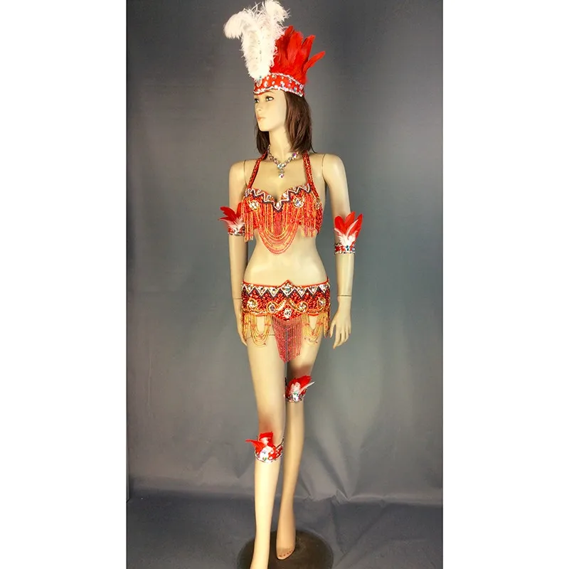 Бесплатная доставка Новый дизайн живота Танцевальный костюм комплект Samba carnivel Рио бисером бюстгальтер костюм наряд танцовщица Танцы R