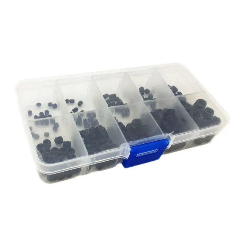 

200PCS M3 M4 M5 M6 M8 Hex Head Socket Hex Grub Screw Set Assortment Kit(Black Alloy Steel)