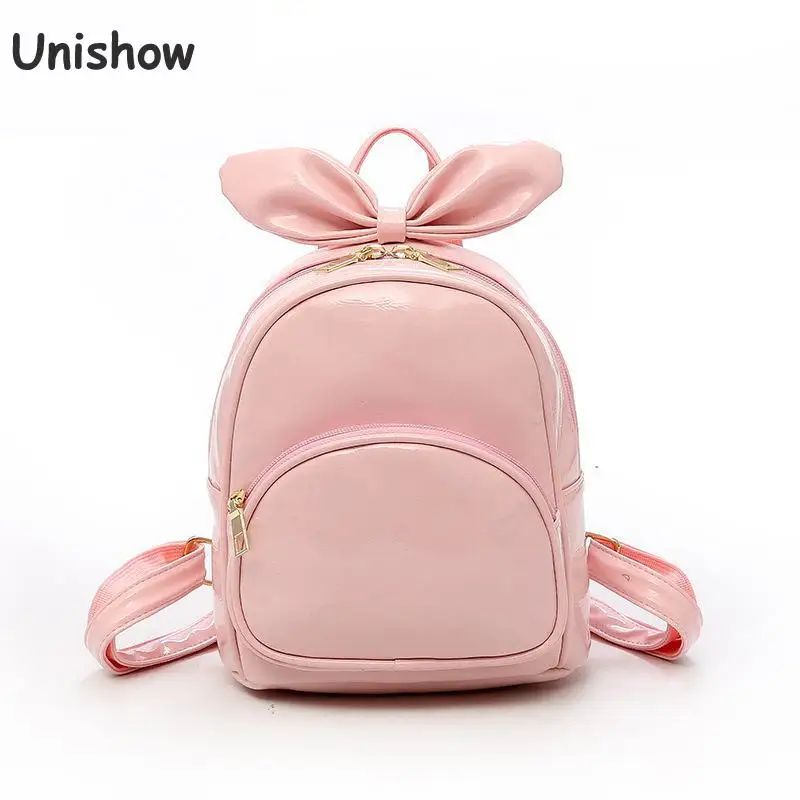 Unishow Cute Bow Women Backpack Small Bright Pu Leather Backpack Young