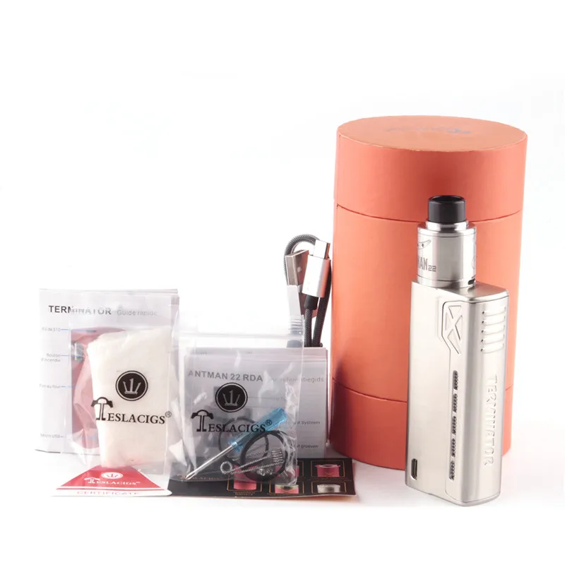 

Original Teslacigs Tesla Terminator 90w Kit Vaporizer Electronice Cigarette Mod Kit Vape Vaping with Antman 22 RDA Atomizer tank