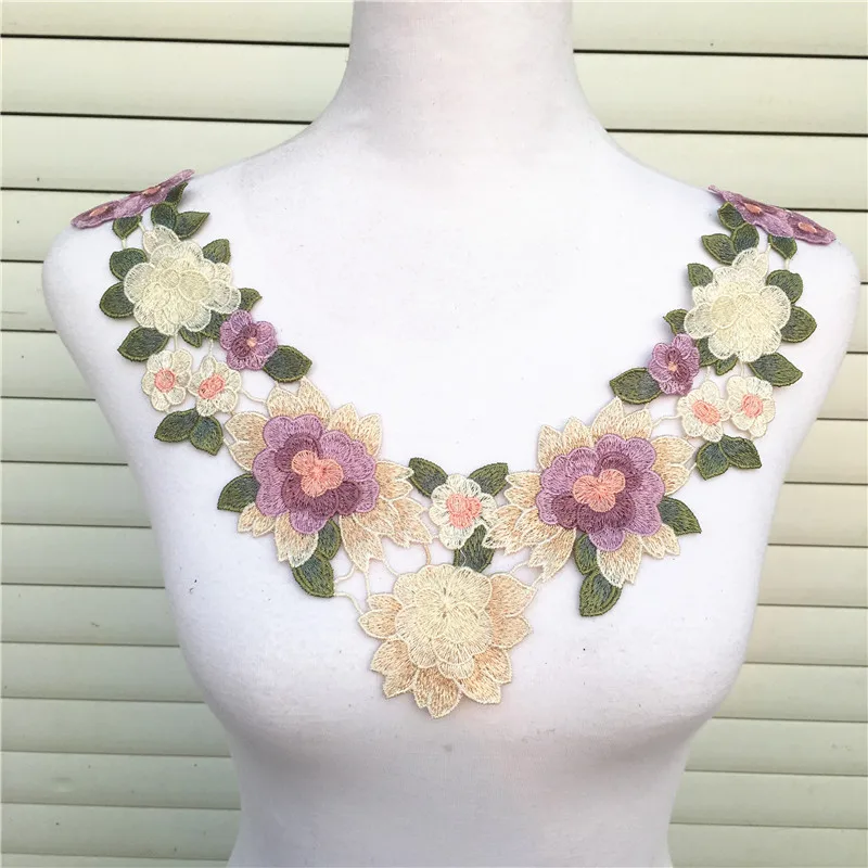 

1 PC Embroidered Floral Lace Neckline Neck Collar Scrapbooking Trim Clothes Sewing Applique Embroidery edge CL858