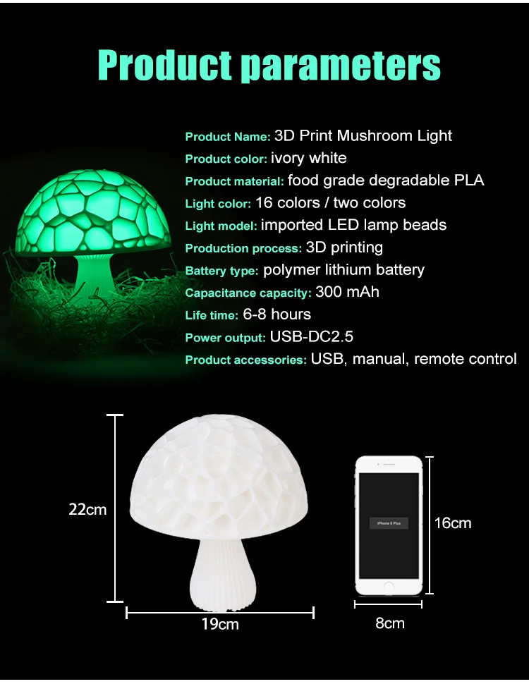 3D принт гриб прикроватный ночник лунный светильник Настольная лампа с дистанционным управлением сенсорный Usb красочный Декор креативный подарок домашний Рождественский D508