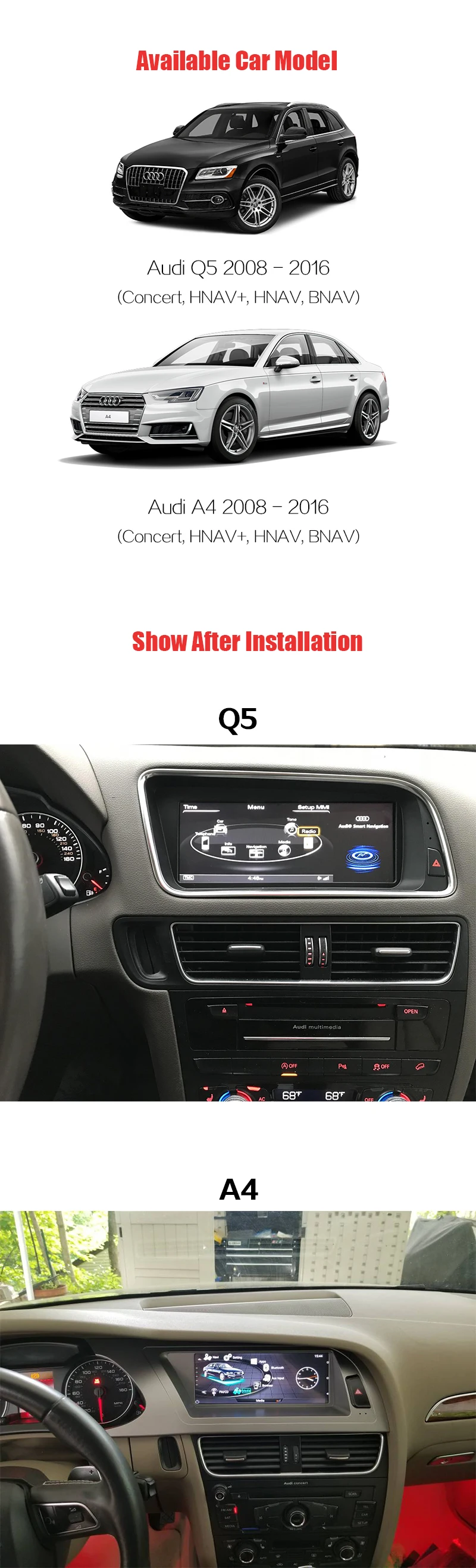 Excellent Realsun 8.8" Audi A4 B8 Prefacelift Facelift S4 A5 Q5 Concert MMI 3G RAM 32G ROM Octa Core Android 7.0 4G Network GPS Navigation 4