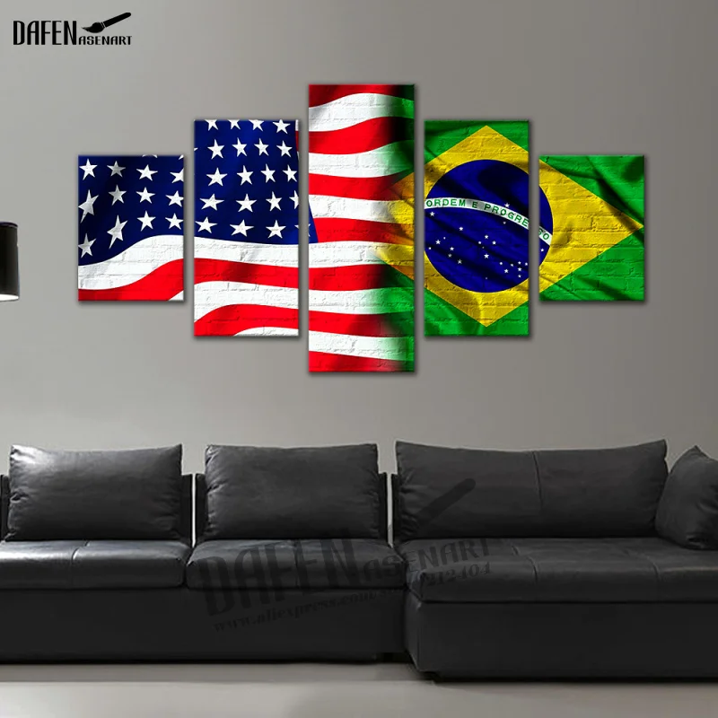 5 piece American Brazil Flag Painting HD Canvas Prints Paintings Home