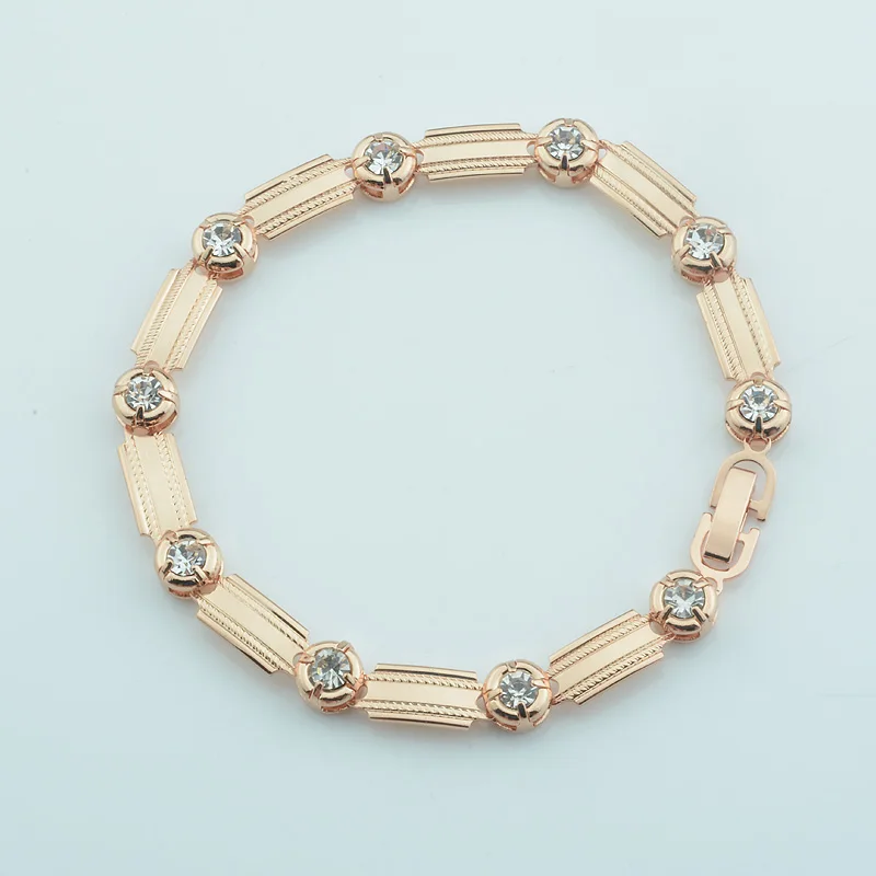 

FJ 3 Women 585 Rose Gold Color Circle Round Cubic Zircon Bracelets 20cm