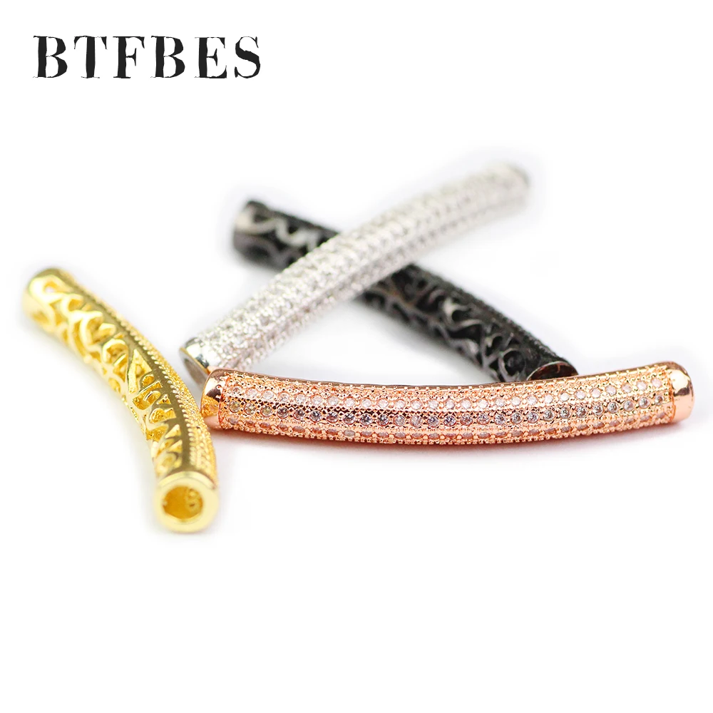 

BTFBES Long Bending Tube Copper Spacer beads 40mm Cylinder White CZ Charms Loose beads for Jewelry bracelet making DIY Findings