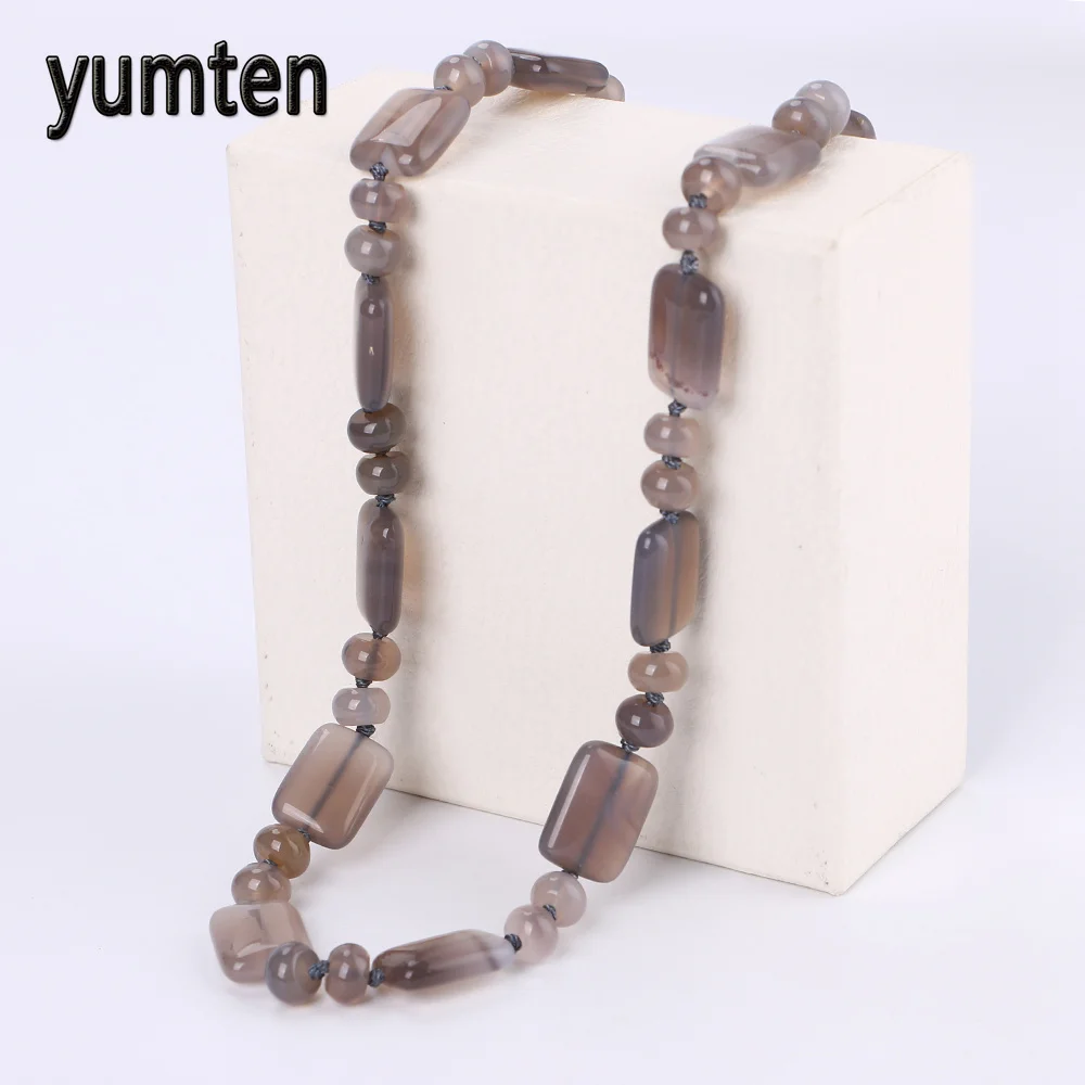Yumten Серый агат ожерелье мощность квадратный натуральный камень женские