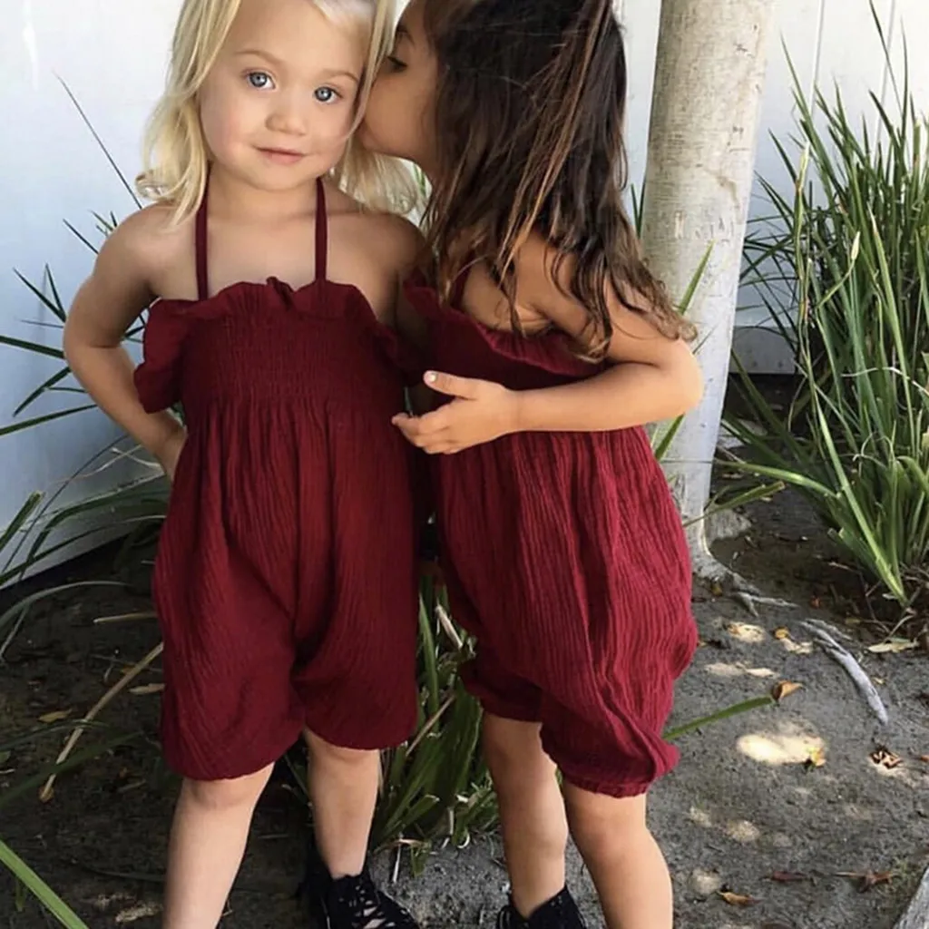 

MUQGEW 2019 Summer Kids Girls rompers Ruffles Solid Suspenders Romper Jumpsuit Clothes newborn baby girl clothes infantil menino