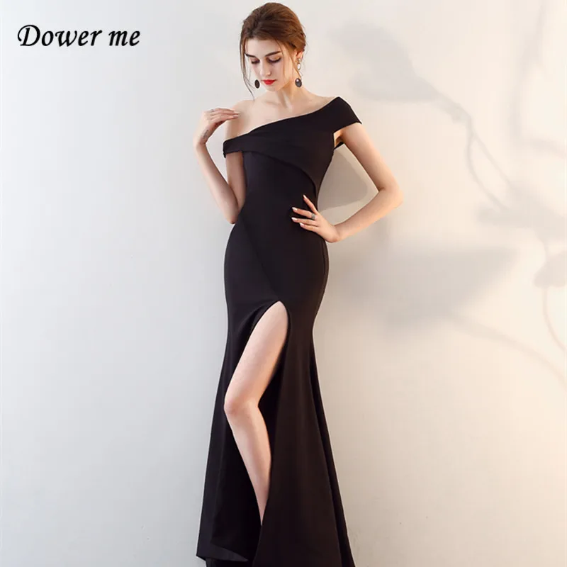 

It's Yiiya Blue Black Prom dress Sexy Elegant Mermaid Long Dress One-shoulder floor-length Sleeveless Trumpet evening dress C037