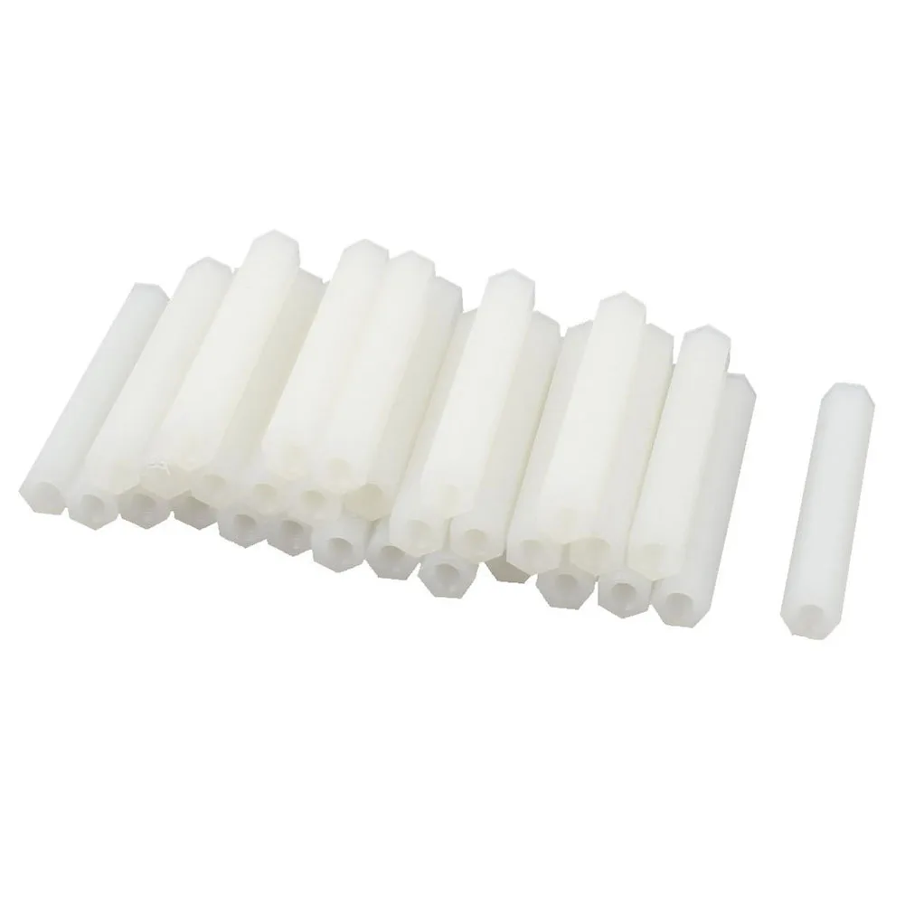 

40mm M3 Female Thread White Nylon PCB Spacer Hex Standoff Pillar 30Pcs