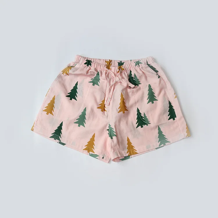 Летние женские шорты для сна, хлопковые марлевые пижамы, штаны с принтом, штаны для сна, одежда для сна, женская одежда для отдыха, одежда для сна - Цвет: Pink tree